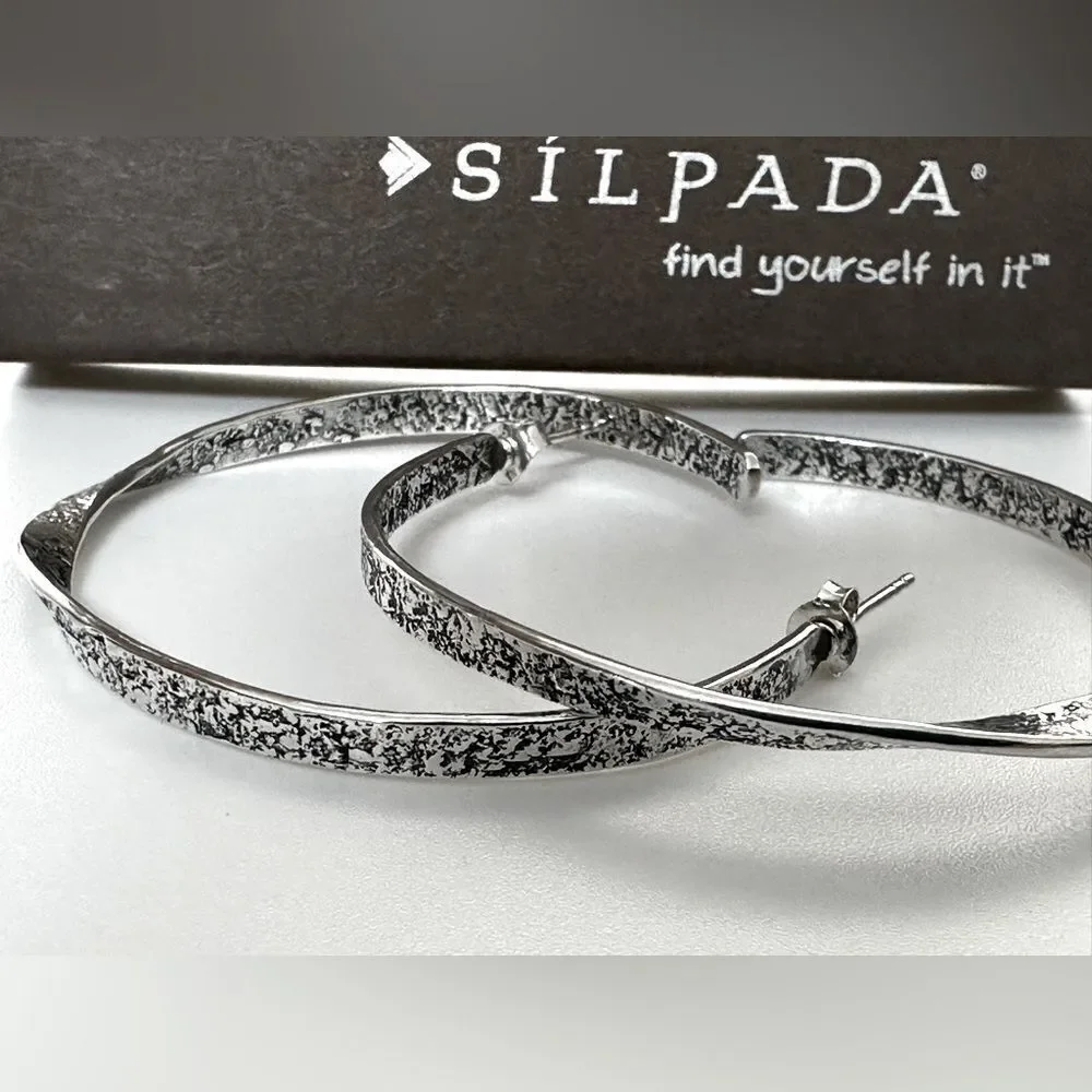 Silpada P1731 Retired TWIST OF FATE Oxidized Sterling Silver Hoop Earring